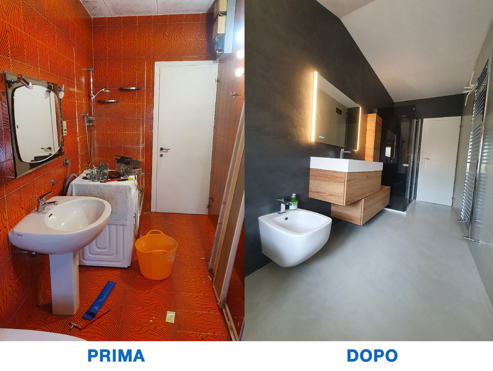 Bagno rinnovato con microcemento Microtopping® grigio e antracite
